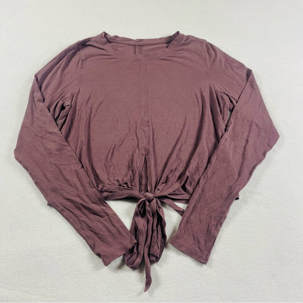 Lululemon Time To Restore Long Sleeve Shirt Pink Purple Mauve Front Tie